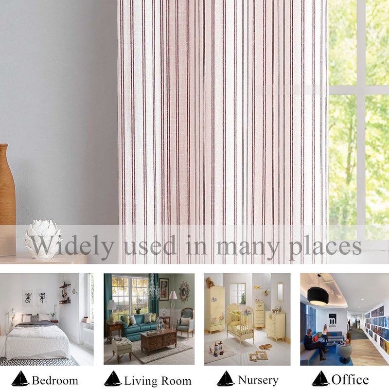 Randall Red Striped Printed Semi-Sheer Curtains Framhouse Linen Blend Yarn Dyed Heavy Window Treatment Drapes for Living Room/Bedroom, Light Filtering Modern Grommet Curtains,2 Panels, 40"x63"x2 - Image 5